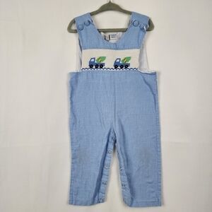 Vintage Pollilops Blue Kids Overalls with Truck Design Blue And White Checks